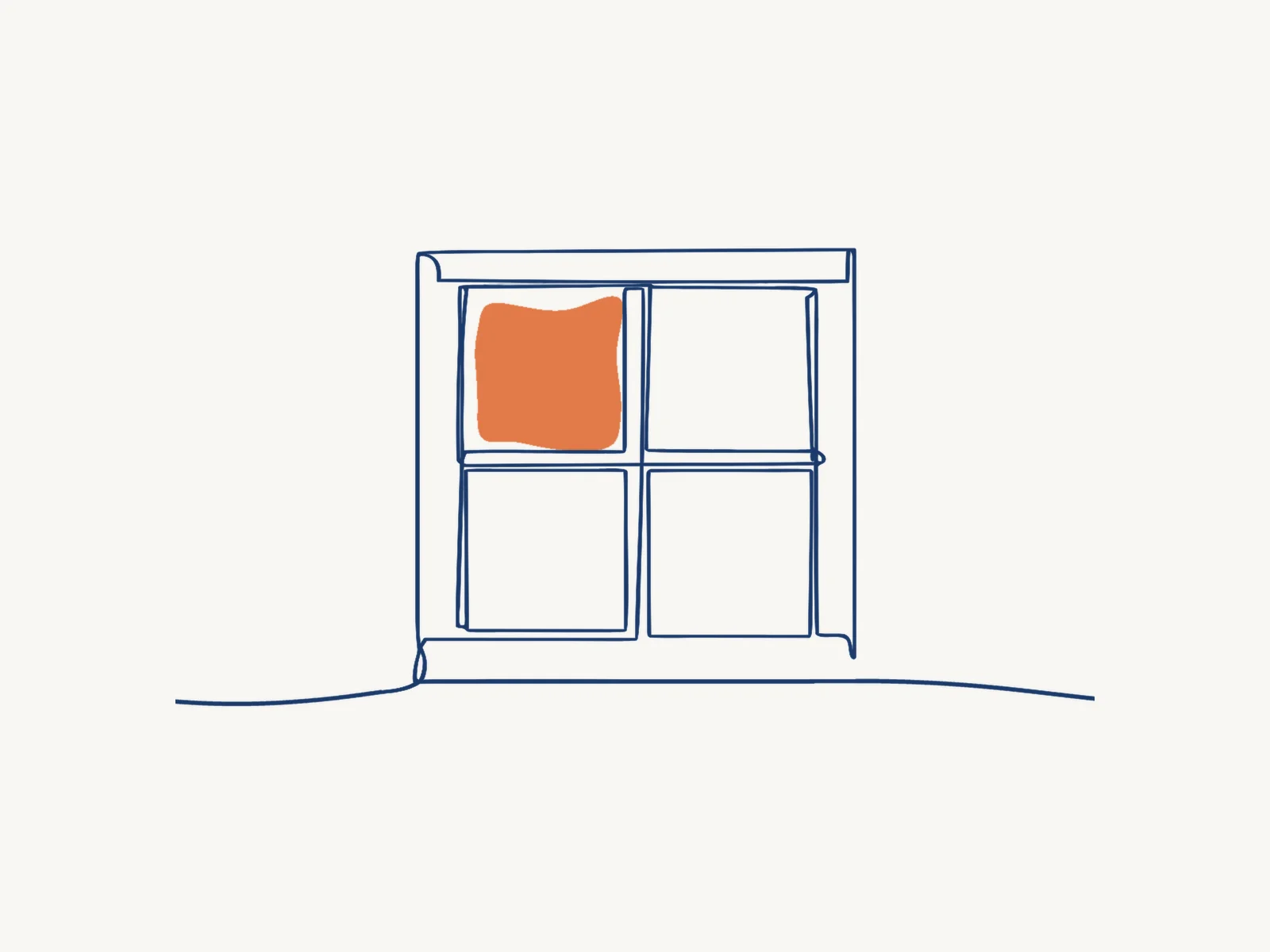 A window with four panes standing on a ground line. The top-left pane is filled orange: the Open area.